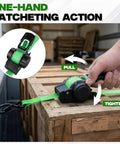 Heavy Duty Retractable Ratchet Straps Four Pack With Dual Pawl Lock One Inch By Eleven Feet Self Retracting Cargo Tie Downs for secure pulling action.