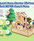 ESP32 IoT Smart Farm Kit for Arduino Scratch App Controlled STEM Coding Kit with Sensor Pack Hands On Wood House Building Toy Educational STEM Kit for Kids 12 Plus Learn Smart Agriculture and Home Automation. Wooden farm house kit with sensors, windmill, solar and WiFi
