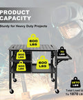 36 By 24 Inch Welding Table With Rolling Cart Heavy Duty Steel Workbench On Wheels showcasing 1870 lbs capacity weights