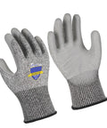 Heavy Duty Cut Resistant Work Gloves Featuring Level 5 Soft Armor And Grippy Reinforced Palms For Shop Yard Or Garage Tasks, grey with ribbed cuffs.