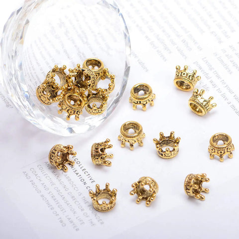 20 Pieces Solid Metal King And Queen Crown Big Hole Bracelet Connector Beads For Jewelry Making Tarnish Resistant Plating In 18K Gold