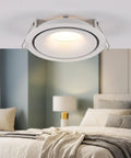 OUNONA Recessed Lighting Trims: Spotlight Downlight Holder, MR16/GU10 in white installed in a bedroom ceiling.