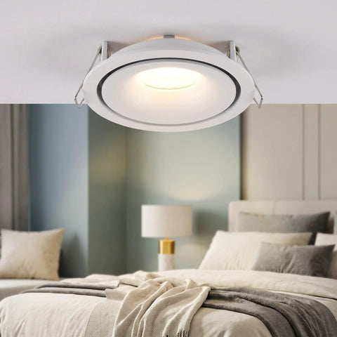 OUNONA Recessed Lighting Trims: Spotlight Downlight Holder, MR16/GU10 in white installed in a bedroom ceiling.