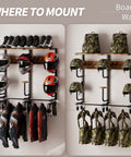 Heavy Duty Wall Mounted Helmet Rack With Six J Hooks And Six Clip Hooks Holds Six Helmets And Gear in garage setup