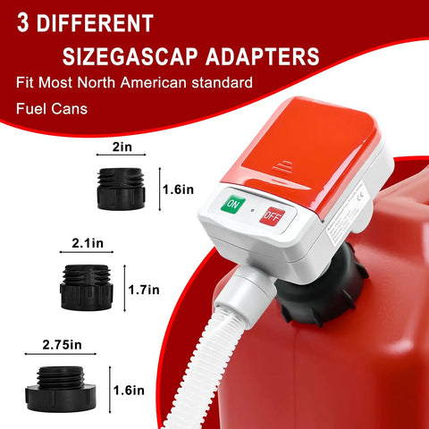 Automatic Gas Can Pump With Auto Stop Sensor, Battery Operated Portable Fuel Transfer Tool on red fuel can with adapters