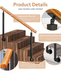 Built Tough Adjustable Solid Wood Outdoor Handrail Kit With Heavy Duty Iron Brackets For Staircase Porch And Terrace Steps, showing adjustable bracket and rounded edge design.