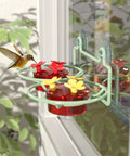 Window Hummingbird Feeder With Strong Suction Cups, Metal Base, Two 2-Ounce Reservoirs, Six Bee-Proof Feeding Ports