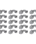 Twenty Piece Pack Of Rock Solid Ninety Degree Nylon 6 Liquid Tight Connectors For Rugged Electrical Conduit And Motor Wiring Half Inch NPT Heavy Duty Waterproof Cable Glands in grey.