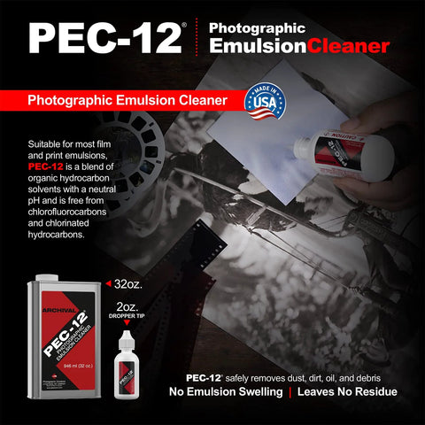 PEC-12 Photographic Emulsion Cleaner Kit with PEC-PAD 4x4 wipes, 32 oz bottle and 2 oz dropper