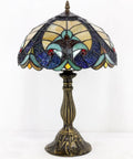 Tiffany Style Stained Glass Bedside Table Lamp With Blue And Yellow Panels, Cozy Glow Reading And Desk Light, 12 By 12 By 18 Inches