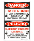 Durable 7 By 10 Inch Bilingual Lockout Tagout Sign Made From Polyethylene Plastic High Visibility Safety Sign For Easy Install And Clear Danger Warnings