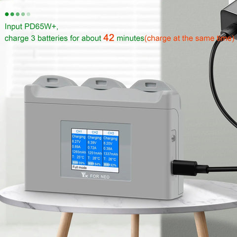 Three Channel Battery Charging Hub For Neo Drone Batteries With LCD Display, Heavy Duty Multi Port Charger Station shown on table