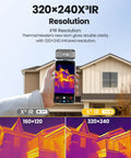 USB-C Thermal Imaging Camera For Android And iPhone, Grab-And-Go Handheld Pro-Grade 320x240 Infrared Imager, grey color, held in hand showing a house on screen.