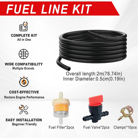 Universal Gas Fuel Line Kit With 6.56 Ft Fuel Hose Inline Shutoff Valves Filters And Clamps For A Plug And Play Durable Easy Install