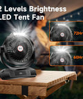 40,000mAh Battery Powered Camping Fan With Remote, 12-Inch Portable Personal Tent Fan, LED Lantern on table