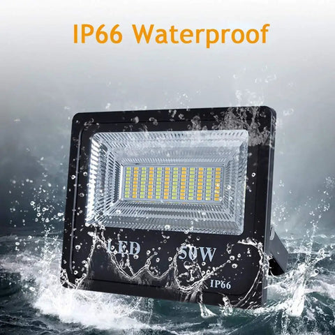 JUDYSSY Solar Flood Lights Outdoor Solar Flood Lights with Remote Control, 50W 6000Lm LED Flood Light IP66 waterproof in water.