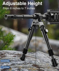 Clamp On Rifle Bipod With Quick Release, Adjustable Width Fits Barrels From 11mm To 19mm, showing adjustable height 6 to 7 inches