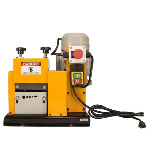 Front view of WRA20 Wire Stripping Machine Pro Grade Benchtop Auto Driven with control panel and power cable visible.