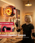 Hella Tough Retractable Air Hose Reel For Garage And Workshop 50 Foot auto rewind with smooth rewind system mounted on wall.