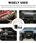 Vcyopn 12V 24V Wireless Winch Remote Control Kit, Dual Handset Switches With 98 Ft Range shown on various trucks and ATVs.