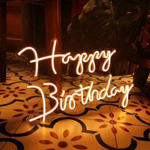 Happy Birthday LED Neon Sign 18 Inch For Backdrops And Parties, Warm White Neon Light Decor For Room Bedroom And Photo Backdrops