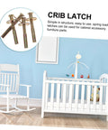 4 Pack Spring Loaded Latch Kit for Crib and Bed Rails with easy installation shown with crib and toys