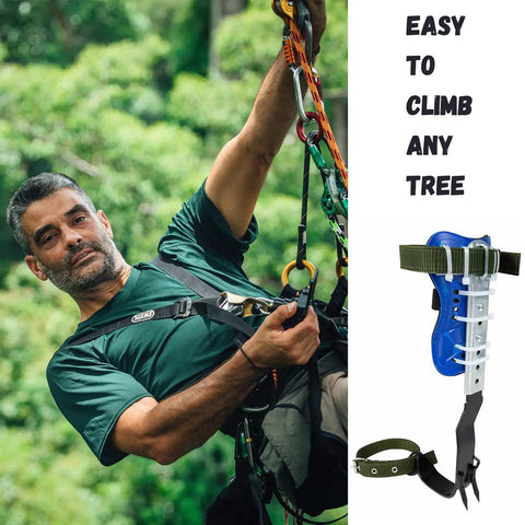 Tree Climbing Spikes Set With Adjustable 304 Stainless Steel Spikes And Non Slip Pedals 2 Gear Design shown in outdoor use