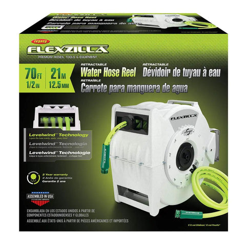 Heavy Duty Retractable Water Hose Reel With Half Inch By Seventy Feet Hose Auto Rewind Latching Length Control Or Free Run Seven Position Swivel Bracket Locks At 135 Degrees Durable Garden Essential For Quick Yard Watering Beast Yard Favorite