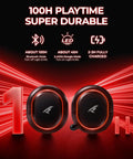 Wireless Gaming Headset With 7.1 Surround Sound, 2.4Ghz USB Dongle And Bluetooth 5.4, 100-Hr display with red graphics