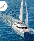 Sailing boat on water with overlay of Six Pack Stainless Steel Marine Rope Cleats And Blinds Cord Cleats and hook.