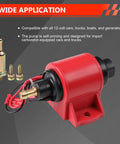 Beefy 12V Fuel Pump Delivers Five To Nine PSI At Thirty Five GPH For Gasoline And Diesel Engines with fittings, front view