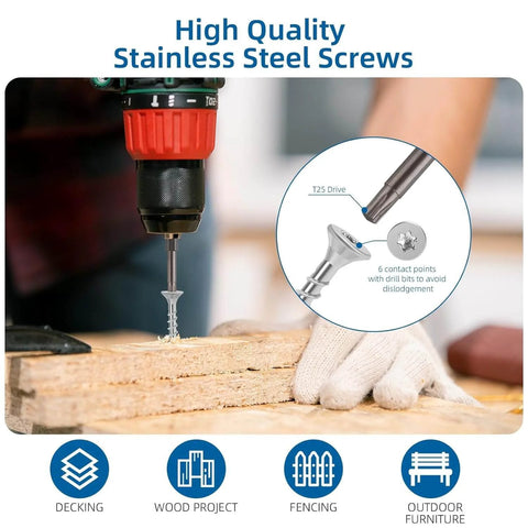 Heavy Duty Stainless Steel Deck Screws For Outdoor Wood Projects Built To Last, 304 Grade, Eight By One And A Half Inch Size