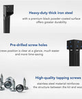 Steel Workbench Kit With 5 Steel Legs And Shelf Brackets, black coated steel, pre-drilled holes, high-quality screws shown