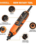 HARDELL rotary tool kit, 180W corded, orange/black, 6-speed dial with 61 accessories (8000-35000 RPM)