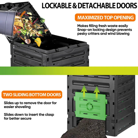 Lockable doors on Big Ol 120 Gallon Garden Compost Bin Outdoor Composter Box For Fast Fertile Soil Creation