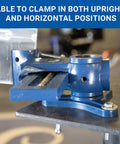 MAV-3.5 Multi-Angle Vise With Smooth 3.5x2.125 In Jaws, 4.75 In Pro Grade Clamp Power, shown clamping horizontally on a workbench.