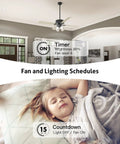 Smart Ceiling Fan Control With Dimmer For Light, 2.4GHz WiFi Only, shown in living room and bedroom settings, no hub needed.