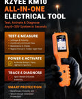 Person holding KZYEE KM10 All-in-One Electrical Tool in hand with screen displaying readings