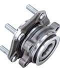 Front Wheel Bearing And Hub Assembly With ABS Direct Fit For Nissan Sentra 2013 Through 2019 Leaf 2013 Through 2017 NV200 2013 Through 2021 City Express 2015 Through 2018 5 Lug Replacement Kit, 4-bolt flange, visible in close-up view.