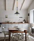 Kitchen with wooden table under 4-Pack 10.2 Inch Industrial Vintage Metal Bulb Guard Pendant Light Holders Cone Shade For Ceiling Hanging Fixture With Dope Rustic Industrial Charm Ring Not Included