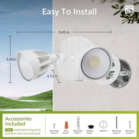 Dusk To Dawn 44W 3500LM LED Security Flood Light No Bulbs To Change Outdoor 5000K Daylight Wet Location Dual Adjustable Heads Aluminum Wall Mount For Yard Garage Porch Energy Saving Up To Eighty Percent