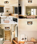 Two Light Flush Mount Ceiling Light Fixture In Industrial Black Metal Finish for kitchen, dining, mud room, and bedroom.