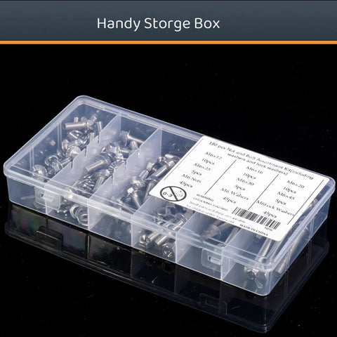M6 Flange Hex Bolts Assortment Kit 180 Pieces Carbon Steel Metric Flange Head Fasteners With Nuts 12mm to 45mm Lengths