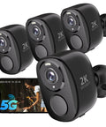 4 Pack 5G And 2 4G Wireless Security Cameras Outdoor Indoor Battery Powered 2K AI Motion Detection with smartphone view