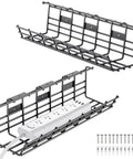 2 Pack Under Desk Cable Management Trays Large Sturdy Metal Cord Organizer for office and home, wire management shelf, pre-drilled install.