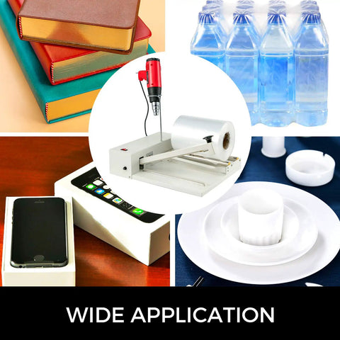 Heavy Duty 18 Inch Shrink Wrap Sealer And I Bar Shrink Wrap Machine With 530W Heat Gun sealing various products like books and bottles