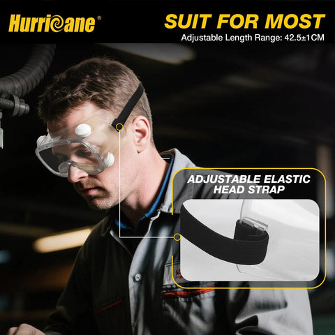 Man wearing 2 Pack PVC Safety Goggles With UV400 Transparent Lenses White Vent Valve Anti Fog Comfort Fit And Adjustable Elastic Band