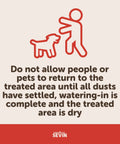 Insect Granules For Lawns And Gardens, 10 Lb Bag warning sign about keeping people and pets off treated areas until dusts settle.