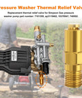 Pressure washer thermal relief valve replacement installed on a Simpson gas-powered pump; brass fittings and copper valve