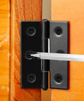 Boao small door hinge set, black stainless steel, mounted on wooden door with screws